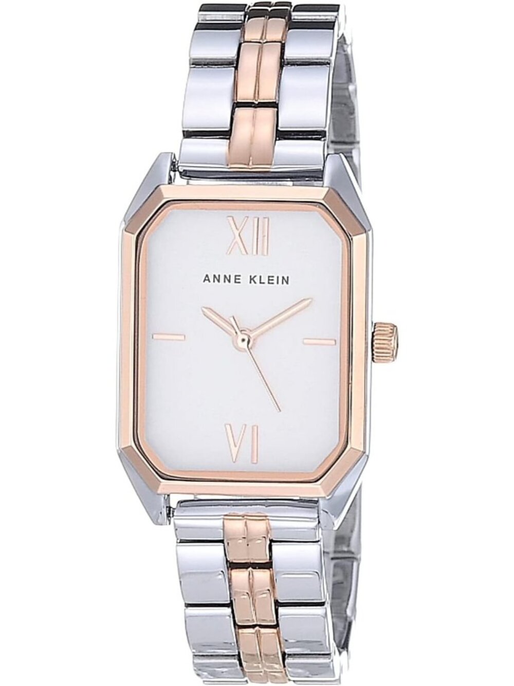 Anne Klein Womens Silver Rose Gold Analog Roman Numeral Octagonal Bracelet Watch